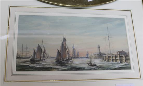 19th century English School Fishing boats off the coast 6 x 11.5in.